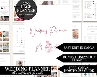 200 Page Wedding Day Information Planner Bundle Canva Template Digital Download