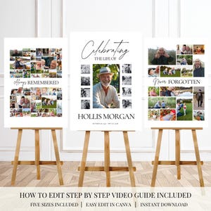 Funeral Photo Collage Sign Set Templates Funeral Welcome Sign Template Celebration of Life In Loving Memory Memorial Poster Size Funeral
