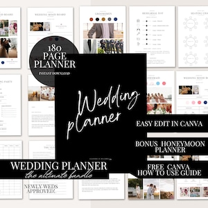 180 Page Wedding Planner Canva Template Bundle Wedding Checklist Engagement Party Binder Wedding Itinerary Wedding Day Binder Canva Edit