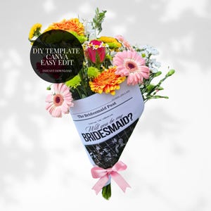 Bridesmaid Proposal Newspaper Flower Bouquet Printable Newspaper Bridesmaid Gift Maid of Honor Proposal Card Will You Be My Bridesmaid Wrap