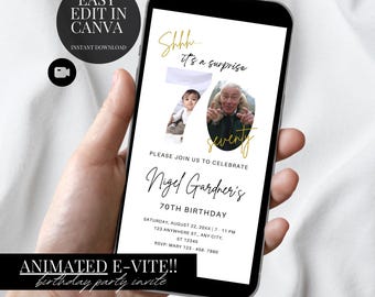 Verrassing 70e verjaardagsuitnodiging minimalistische Evite digitale download