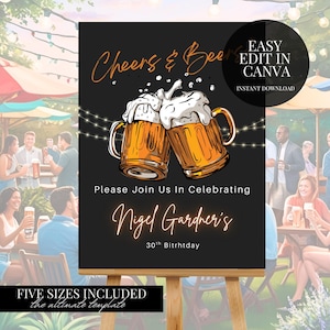 EDITABLE Cheers and Beers Birthday Surprise Beer Party 30th 40th 50th Party Printable Digital Download Men Party 30th Birthday Welcome Sign