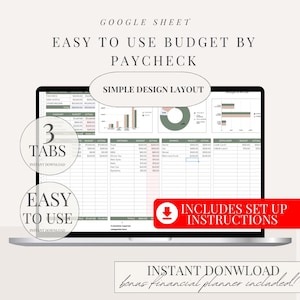 Monthly Budget Spreadsheet  Google Sheet Budget Simple Annual Budget Personal Finance Easy Google Sheet Financial Planner Budget By Paycheck