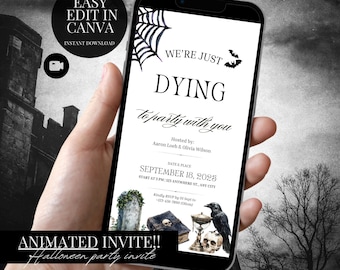 Gothic Halloween Party Invitation Template, Editable Canva (Digital Download)