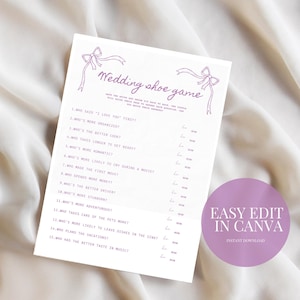 Shoe Game Template Purple Wedding Couple Shower Game Bridal Shower Game Engagement Party Game Wedding Shower Celebration Game Party Game