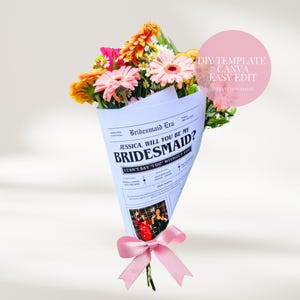 Bridesmaid Proposal Newspaper Flower Bouquet Printable Newspaper Bridesmaid Gift Maid of Honor Proposal Card Will You Be My Bridesmaid Wrap