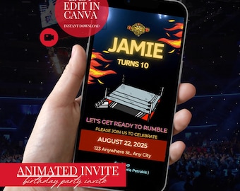 WWE Wrestling Birthday Invitation Animated Party Template Digital Download