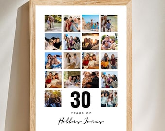 Personalized 30th Birthday Photo Collage Gift Canva Template Digital Download