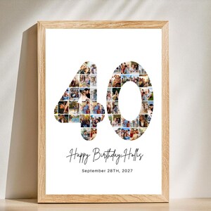 40th Birthday Photo Collage Personalized 40th Birthday Photo Collage Family Gift Number Collage Gift for Him Gift for Her 40 Collage Gift