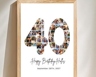 Collage fotografico personalizzato per il 40° compleanno con poesia da scaricare in formato digitale