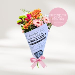 Flower Girl Proposal Flower Bouquet Newspaper Template Bridal Party Gift Digital Download