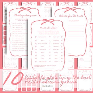 Shes Tying the Knot Bridal Shower Games Pink Bow Bridal Shower Game Bundle Printable Coquette Pink Ribbon Bridal Party Games Package