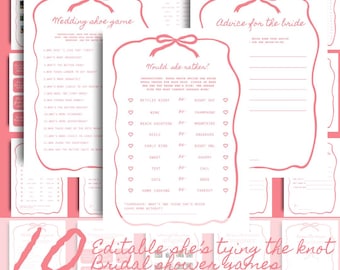 Coquette Bridal Shower Game Bundle Pink Ribbon 10 Printable Games Canva Editable Digital Download