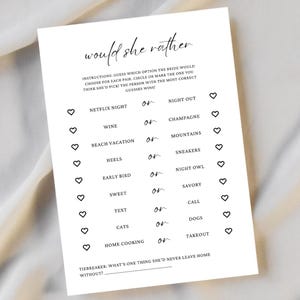 Would She Rather Bridal Shower Game Would Bride Rather Who Knows The Bride Best Would She Rather Card Editable Template Rather Bridal Shower