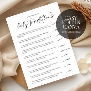 Baby Traditionen auf der ganzen Welt Baby Shower Spiel Minimalistisches druckbares Baby Shower Spiel Digitaler Download Baby Traditionen auf der ganzen Welt