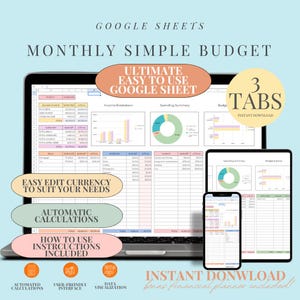 Monthly Budget Spreadsheet Blush Pink Palette Simple Annual Budget Personal Finances Easy Google Sheets  Financial Planner Easy