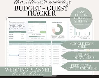 Ultimat bröllopsplanerarpaket Google Sheets och Canva-mallar digital nedladdning