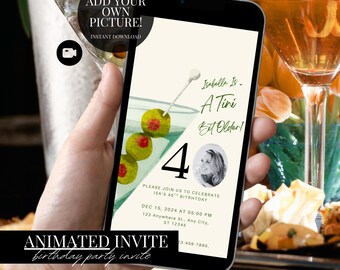 Dirty Martini Birthday Invitation Animated Cocktail Party Evite DIY Template