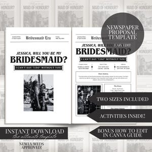 Bridesmaid Proposal Newspaper Flower Bouquet Printable Newspaper Bridesmaid Gift Maid of Honor Proposal Card Will You Be My Flower Wrap