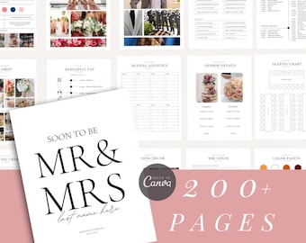 Planificador de bodas Ultimate de 200 páginas, plantilla Canva personalizable, descarga digital