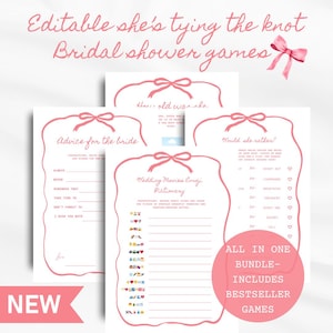 Pink Red Wavy Bridal Shower Games Editable Hot Pink Bridal Games Printable Pink Wave Bridal Games Pack Modern Bridal Shower Games Curvy