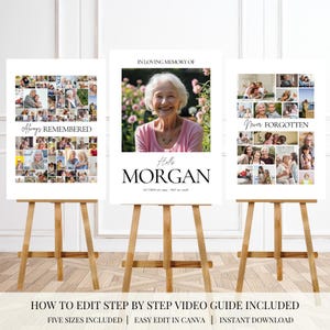 Funeral Photo Collage Sign Set Templates Funeral Welcome Sign Template Celebration of Life In Loving Memory Memorial Poster Size Funeral