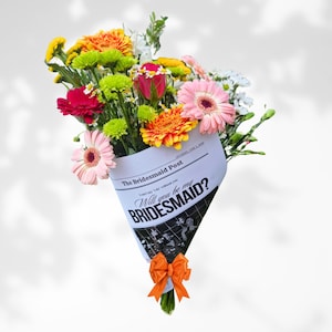 Bridesmaid Proposal Newspaper Flower Bouquet Printable Newspaper Bridesmaid Gift Maid of Honor Proposal Card Will You Be My Bridesmaid Wrap