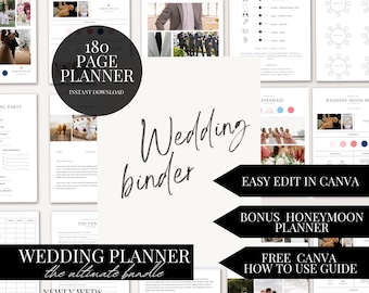 180 Page Wedding Day Binder Template Wedding Day Coordination Wedding Day Information Wedding Itinerary Wedding Planner Canva Template Edit