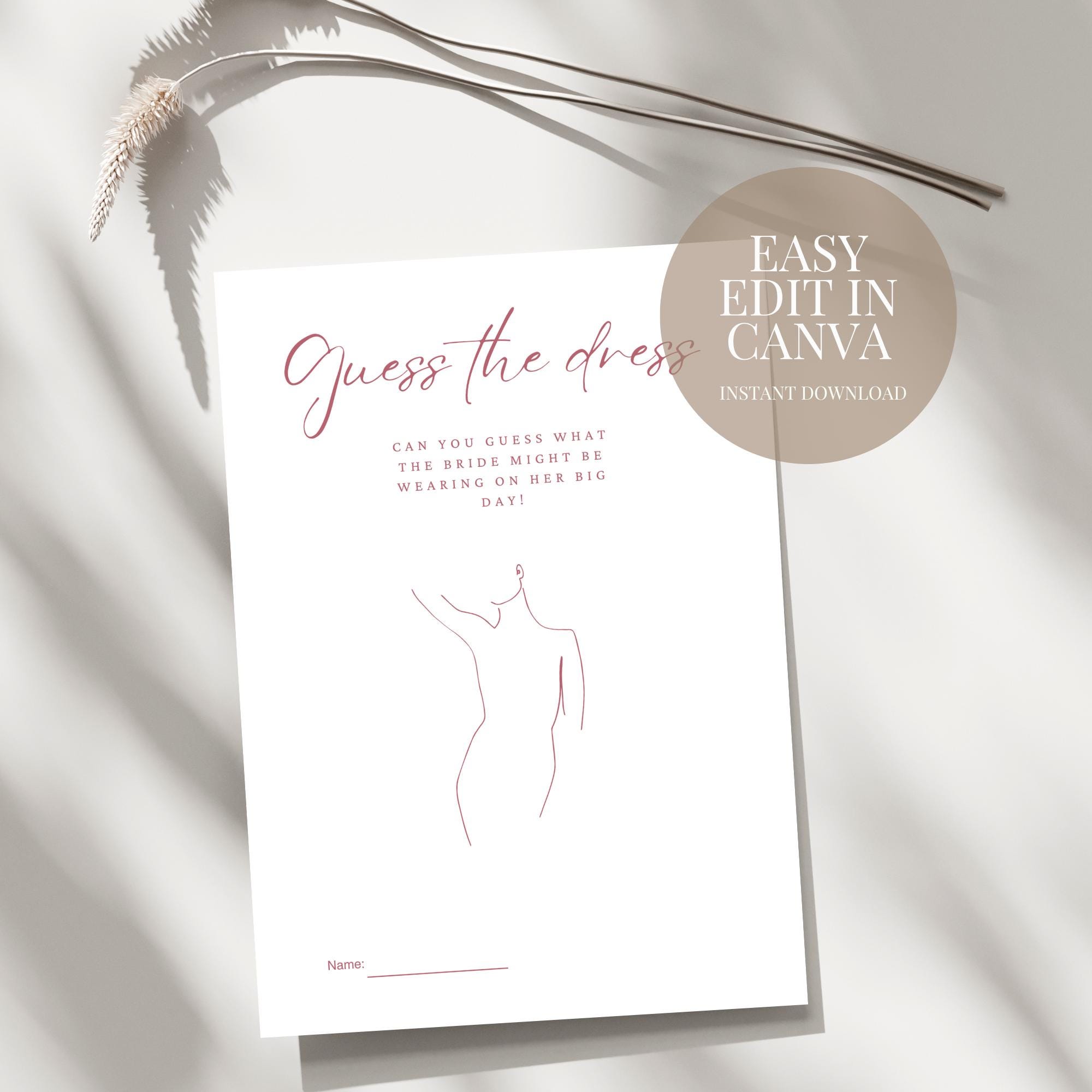 Guess the Dress Hen Party Game Digital and Printable  Elegant Minimalist Design Bachelorette Party  Bridal Shower Bride to Be Party Game