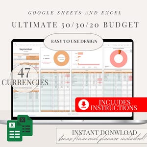50 30 20 Budget Spreadsheet for Google Sheet Monthly Budget Planner Spreadsheet Paycheck Budget Tracker Weekly Budget 70 20 10 Budget