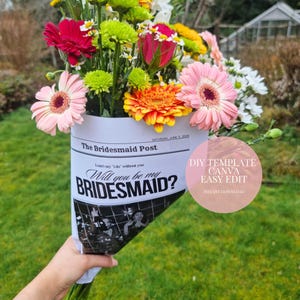 Bridesmaid Proposal Newspaper Flower Bouquet Printable Newspaper Bridesmaid Gift Maid of Honor Proposal Card Will You Be My Bridesmaid Wrap