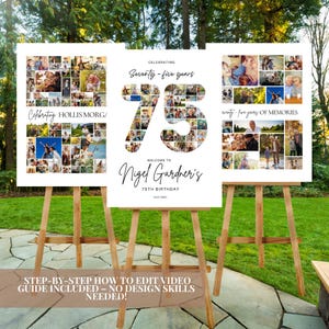 75th Birthday Welcome Sign Set of 3 Photo Collage Poster Editable Canva Template Printable 75th Birthday Sign for Men and Women with Photos