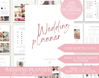 200 Page Wedding Day Information Planner Bundle Canva Template Digital Download