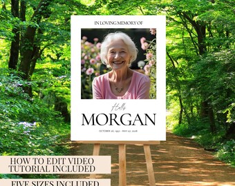 Funeral Welcome Sign Celebration of Life Photo Poster Canva Template Digital Download