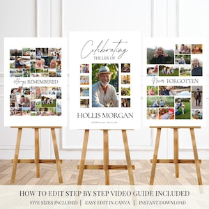 Celebration of Life Funeral Photo Collage Sign Set Templates Funeral Welcome Sign Template In Loving Memory Memorial Poster Collage Funeral