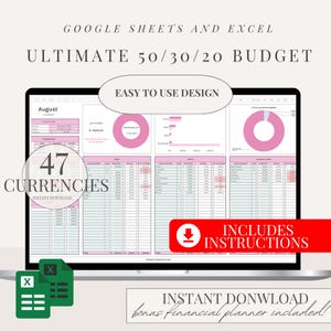 50 30 20 Budget Spreadsheet for Google Sheet Monthly Budget Planner Spreadsheet Paycheck Budget Tracker Weekly Budget 70 20 10 Budget