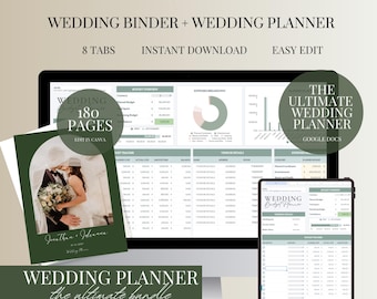 Planificador de bodas Canva con hojas de cálculo de Google, presupuesto de boda, lista de invitados, hoja de cálculo Canva, planificador de bodas, carpeta Dayof