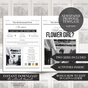 Flower Girl Proposal Newspaper Template Flower Bouquet Gift Digital Download Canva Editable
