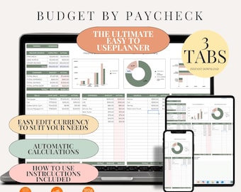 Budget per lönecheck-kalkylblad Google Sheets Excel-utgiftsspårare digital nedladdning