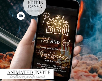 Animated BBQ Birthday Invitation Rustic Chill and Grill Digital Evite