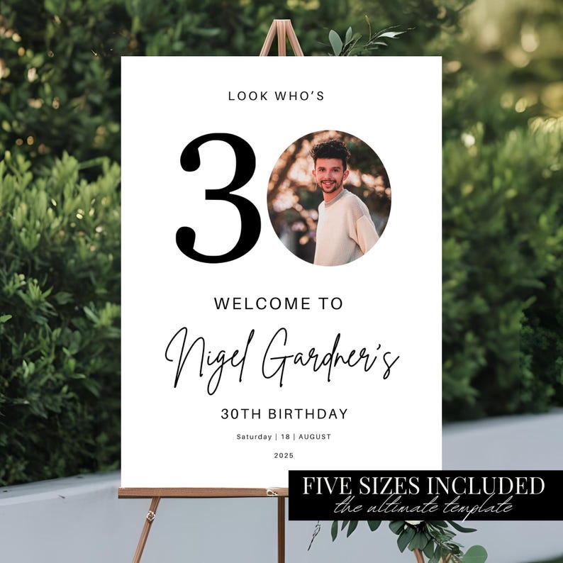30th Birthday Welcome Sign Photo Template Editable Poster Canva Look ...