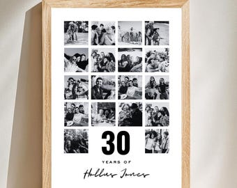 Personalized 30th Birthday Photo Collage Gift Canva Template Digital Download