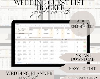Wedding Guest List Tracker Google Sheets Planner Digital Download