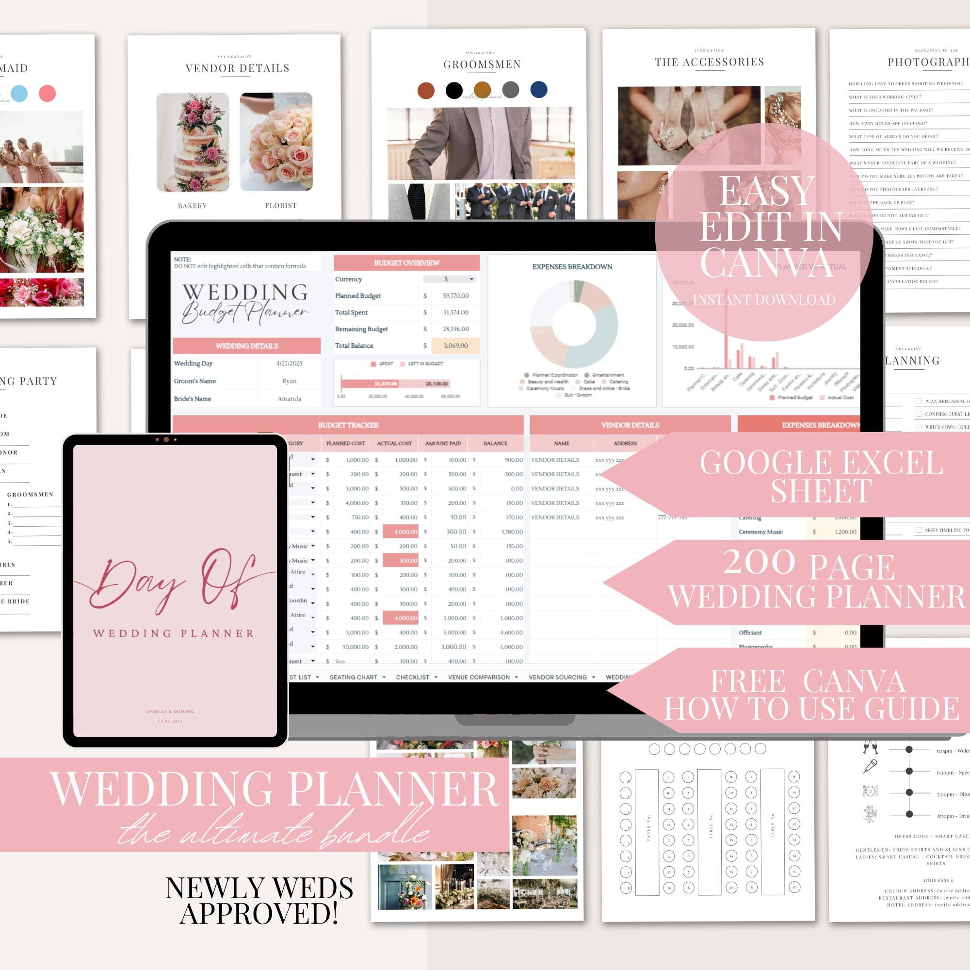 Canva Google Sheet Wedding Planner Bundle Wedding Budget Guest List Tracker Canva Wedding Planner Spreadsheet Wedding Planner Dayof Binder