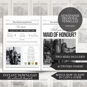Bridesmaid Proposal Newspaper Flower Bouquet Printable Newspaper Bridesmaid Gift Maid of Honor Proposal Card Will You Be My Bridesmaid Wrap