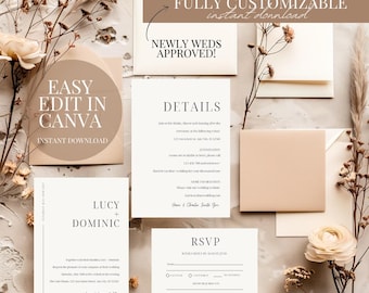 Minimalist Wedding Invitation Template Set Elegant Invite Suite Digital Download