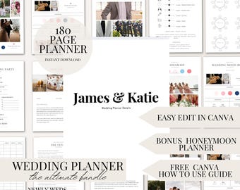 180 Page Wedding Day Binder Template Wedding Day Coordination Wedding Day Information Wedding Itinerary Wedding Planner Canva Template Edit