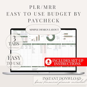PLR Budget by Paycheck Google Sheet Commercial License Spreadsheet MRR Paycheck Financial Planner  Resale Debt Tracker Template