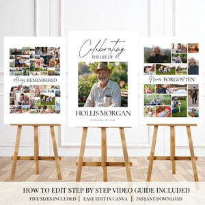 Funeral Photo Collage Sign Set Templates Funeral Welcome Sign Template Celebration of Life In Loving Memory Memorial Poster Size Funeral