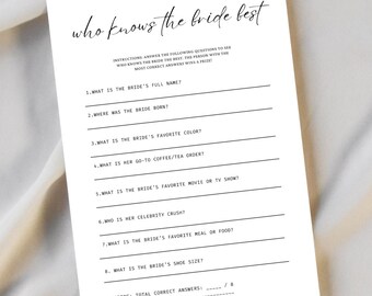Minimalist Who knows the Bride the Most Game Modern Bridal Shower Game Printable How well do you know the Bride Bridal Shower Trivia Edit